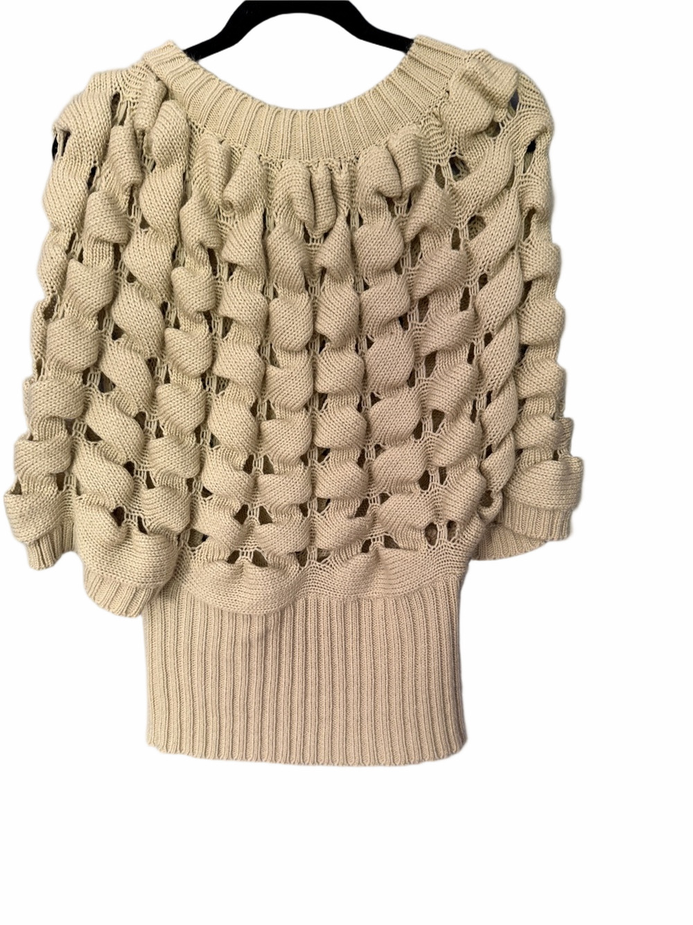Avec Sz S Cream Open Knit Sweater Chunky Braided Weave Relaxed Fit Layering Top